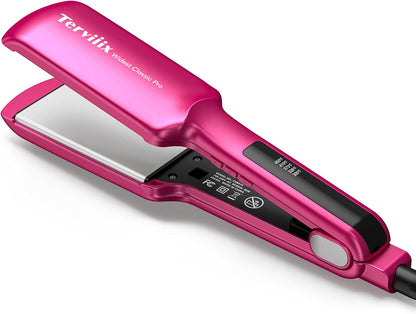 Terviiix 2 Inch Wide Ceramic Hair Straightener Flat Iron for Thick Curly Hair - Heats in 30s, 300F-450F Adjustable, Dual Voltage for Travel, Auto Shut Off, Pink
