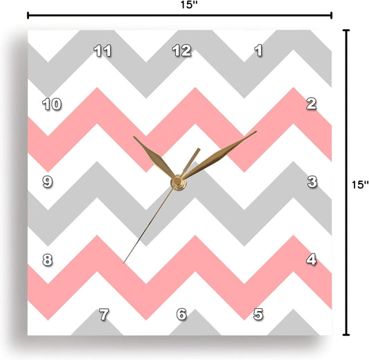 3dRose Coral & Gray Chevron Zig Zag Pattern - Orange Pink Grey Zigzags - Wall Clock, 15 by 15-Inch (DPP_179794_3)