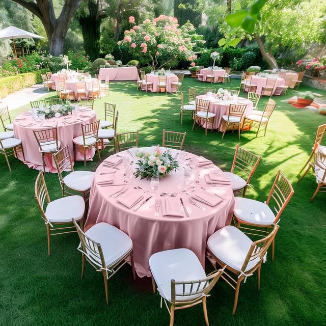 Niuara Pink Plastic Table Cloth - 15 Pack 84" Round Disposable Tablecloths for Round Tables, Table Cover for Valentines, Holiday Parties & Gatherings