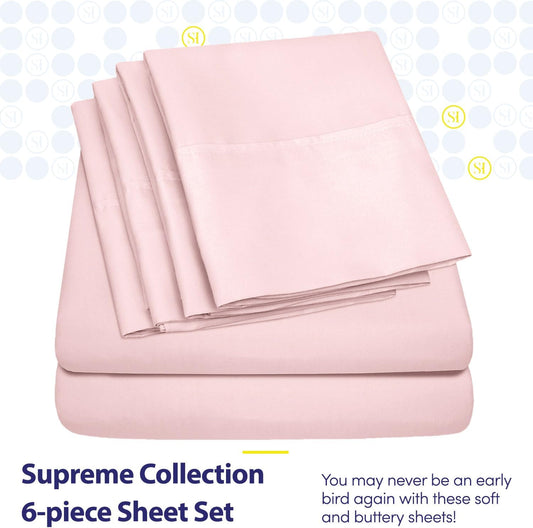 Queen Sheets Pale Pink - 6 Piece 1500 Supreme Collection Fine Brushed Microfiber Deep Pocket Queen Sheet Set Bedding - 2 Extra Pillow Cases, Great Value, Queen, Pale Pink