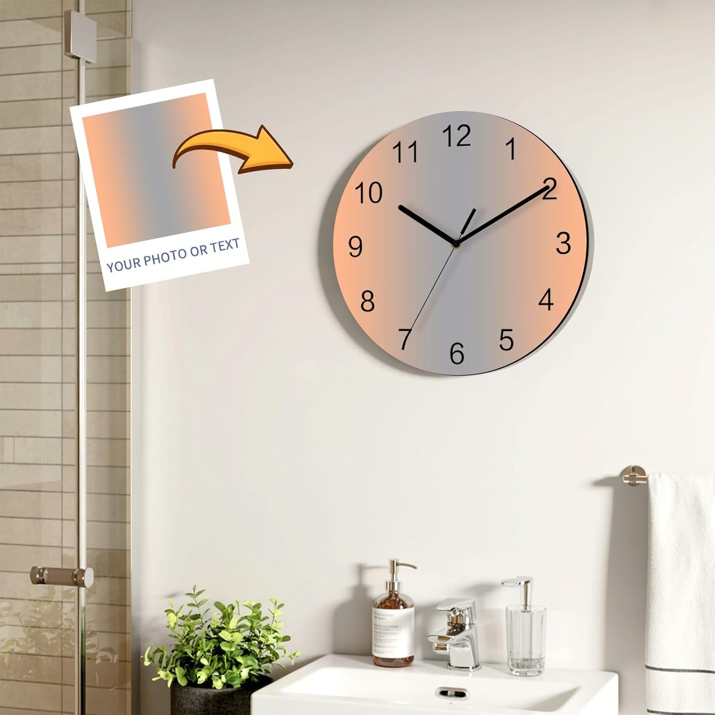 Ombre Abstract Gradient Coral Pink and Gray Wall Clock Battery Operated Non-Ticking 12" Round Wood Clocks, Kitchen Wall Clock for School Bathroom Living Room Home Office Wall Decor