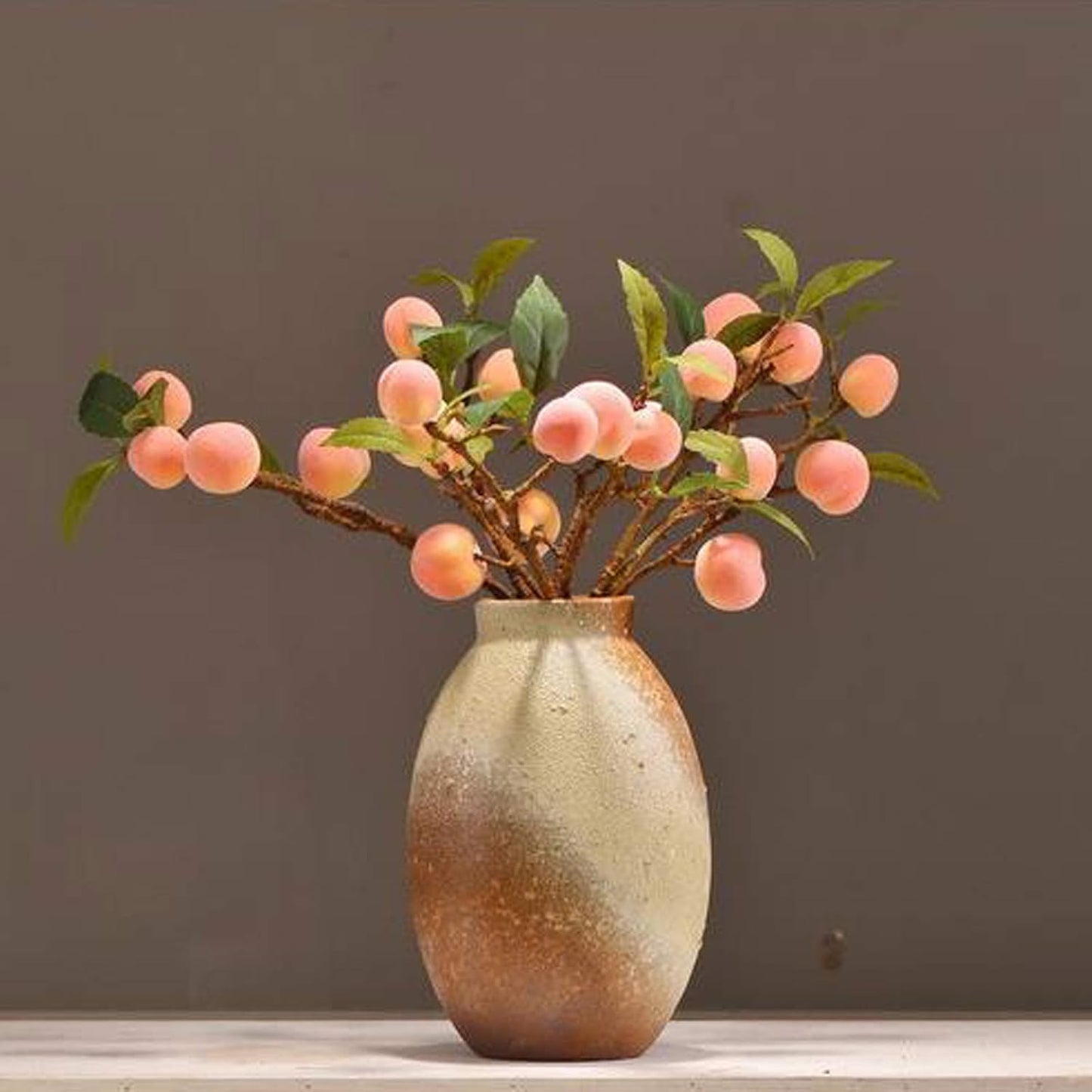 Artificial Peach Tree Branches, Faux Fruit Realistic Fruit Bouquet Fake Peach Stem for Vase Kitchen Display Home Wedding Decoration
