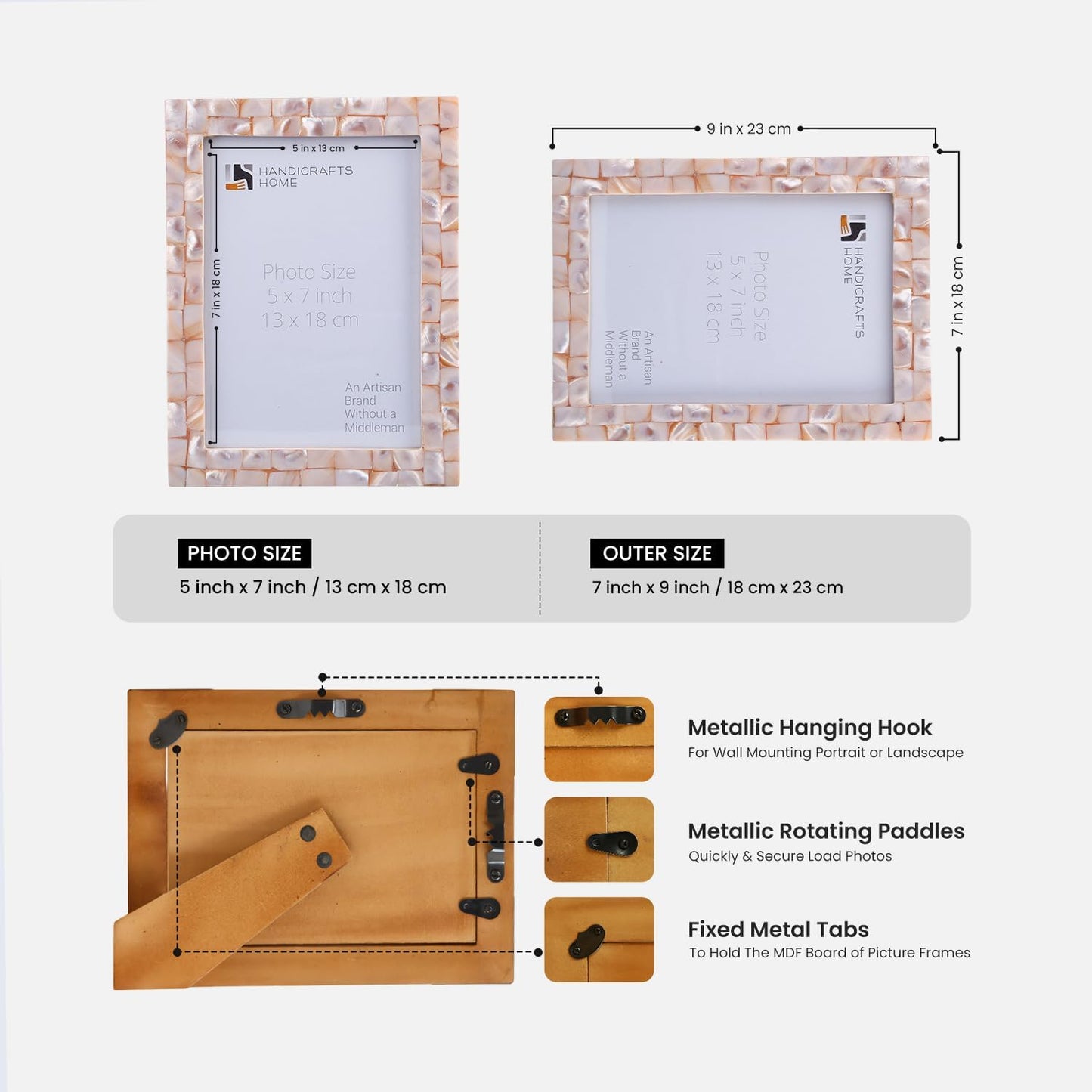 Handicrafts Home Mother of Pearl Picture Frame 5x7, Decorative Photo Frame for Tabletop or Wall, Handmade Shell Mosaic Frame, Modern Home Decor, Gift Picture Frame, Pink