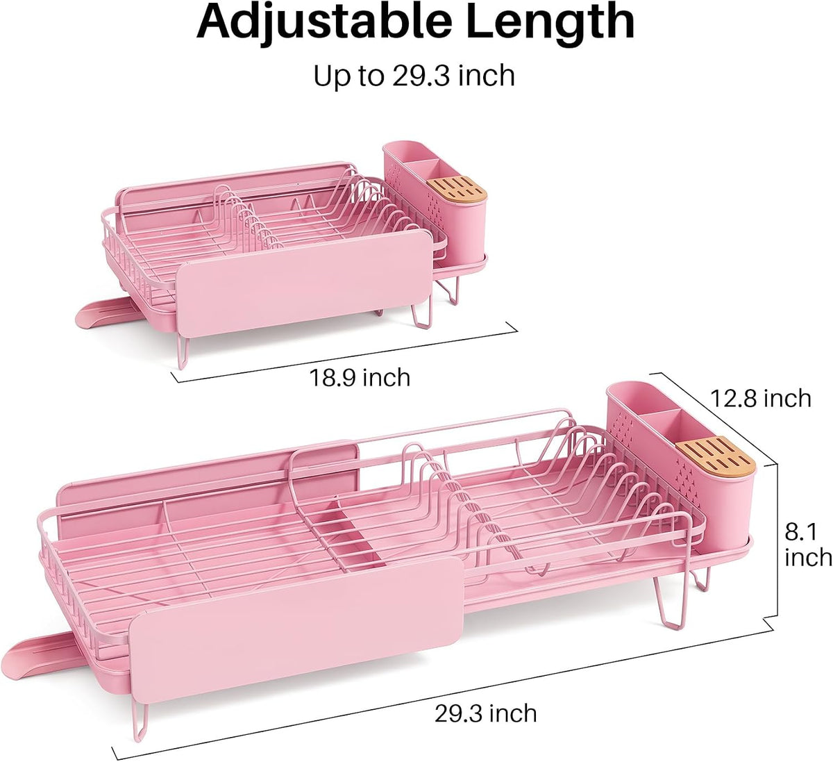 Large Dish Drying Rack for Kitchen Counter, Expandable, Pink