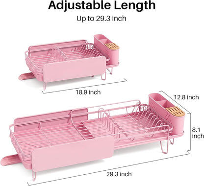 Large Dish Drying Rack for Kitchen Counter, Expandable, Pink