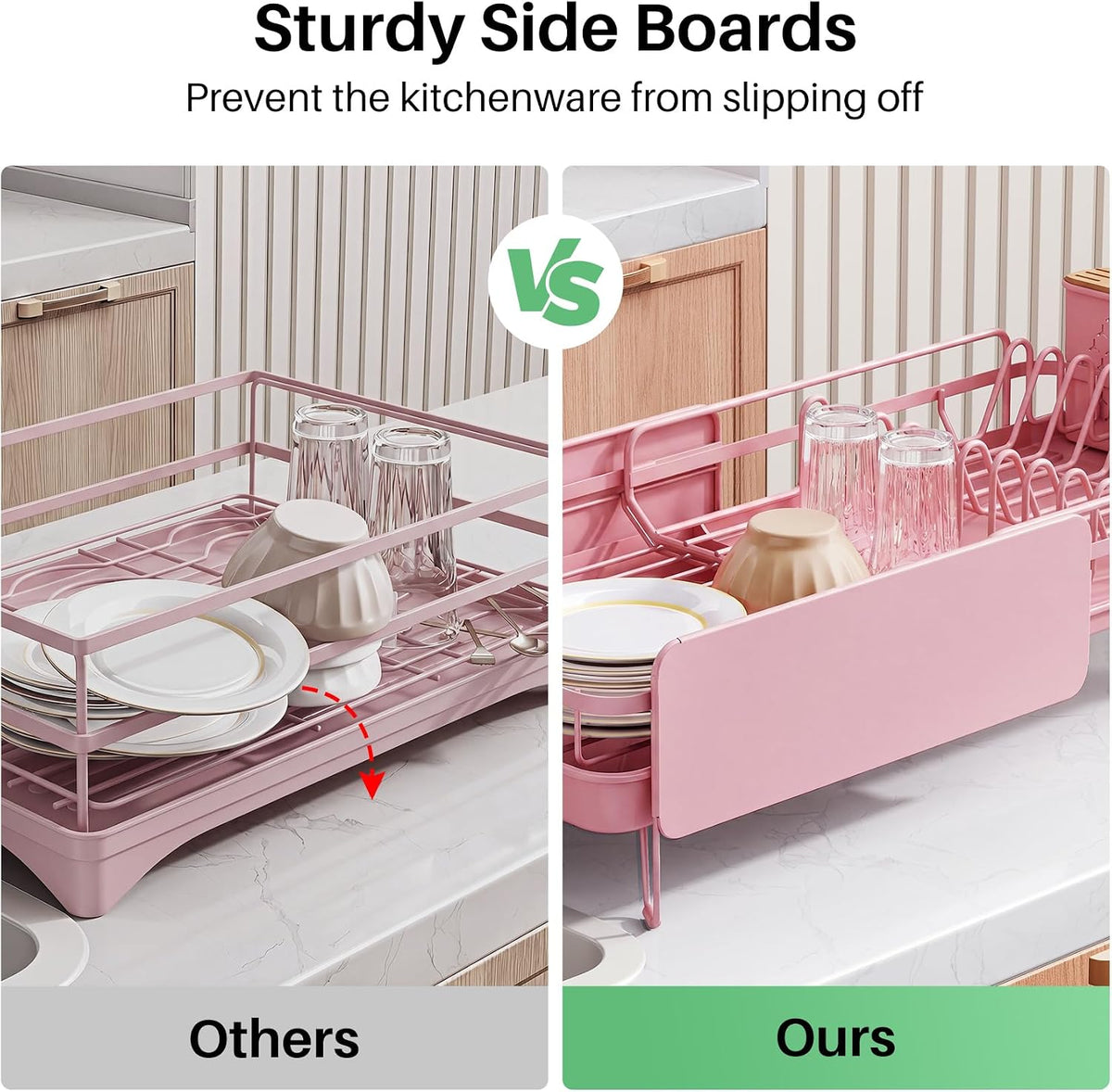 Large Dish Drying Rack for Kitchen Counter, Expandable, Pink