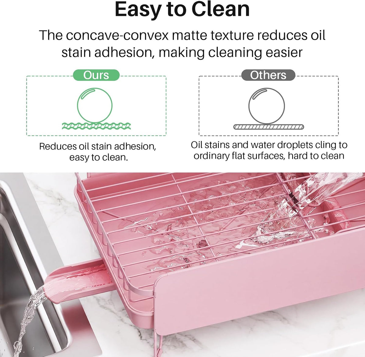 Large Dish Drying Rack for Kitchen Counter, Expandable, Pink