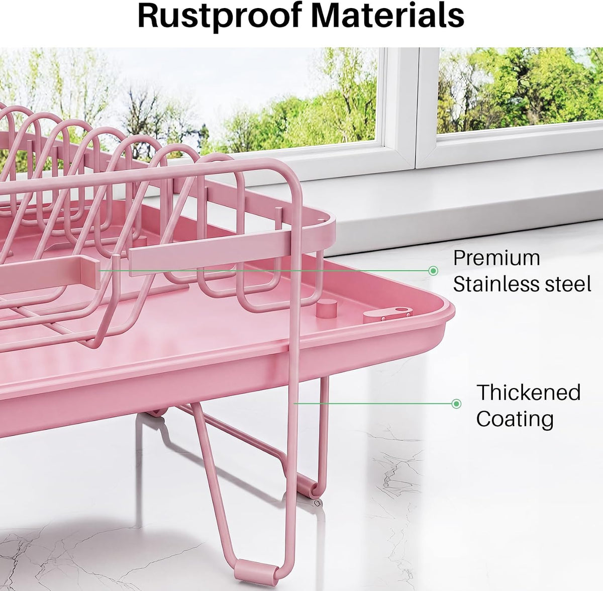 Large Dish Drying Rack for Kitchen Counter, Expandable, Pink