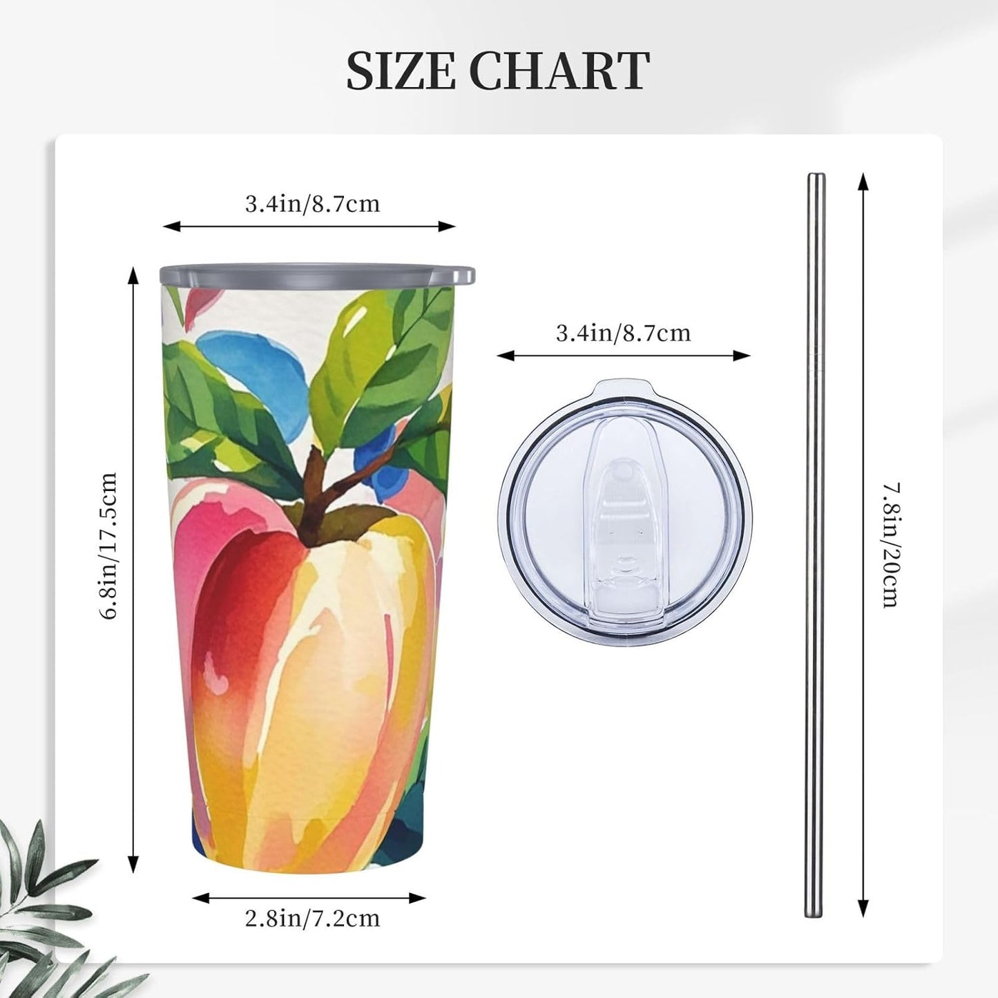 Colorful Peach Watercolor 20oz Tumbler Stainless Steel Insulated Travel Tumblers Leakproof Travel Coffee Mug With Lid And Straw Water Bottle Drink Tumbler Cups Gifts For Women Men Lovers