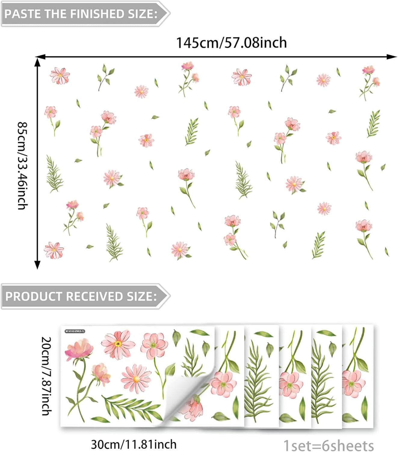 Boho Flower Wall Decals, Daisy Wildflower Wall Stickers Leaf Floral Decor for Girls Bedroom Baby Nursery Kids Room Decor (PinkFlower)
