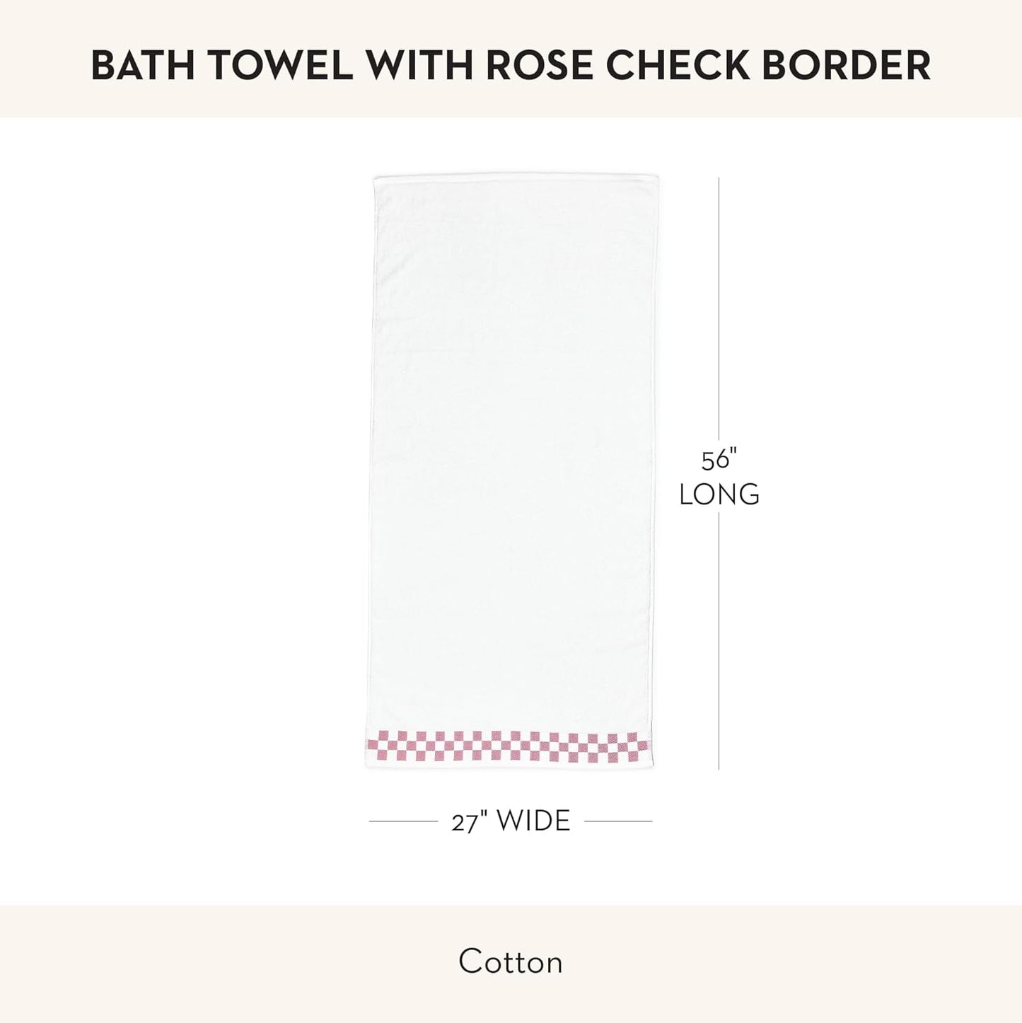 MACKENZIE-CHILDS Cotton Bath Towel, Washable Bath Towel for Bathroom Decor, 27" x 56", Pink-and-White Rose Check Border