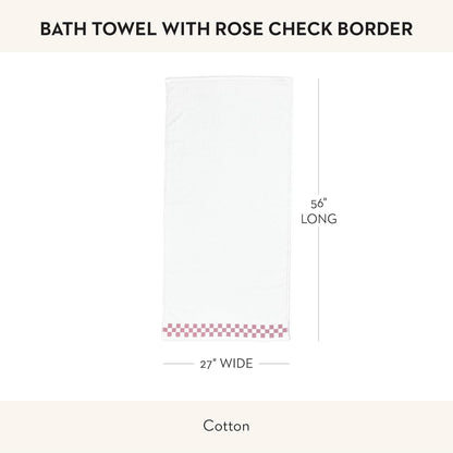 MACKENZIE-CHILDS Cotton Bath Towel, Washable Bath Towel for Bathroom Decor, 27" x 56", Pink-and-White Rose Check Border