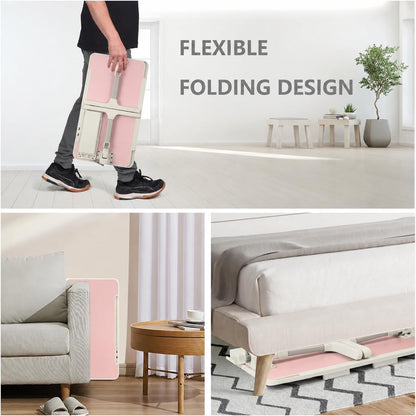 Adjustable Laptop Desk for Bed & Sofa, Height and Angle Adjustable Lap Desk with USB Cooling Fan & LED Light, Foldable Portable Laptop Table Stand for Home, Floor, Adults & Kids, Pink