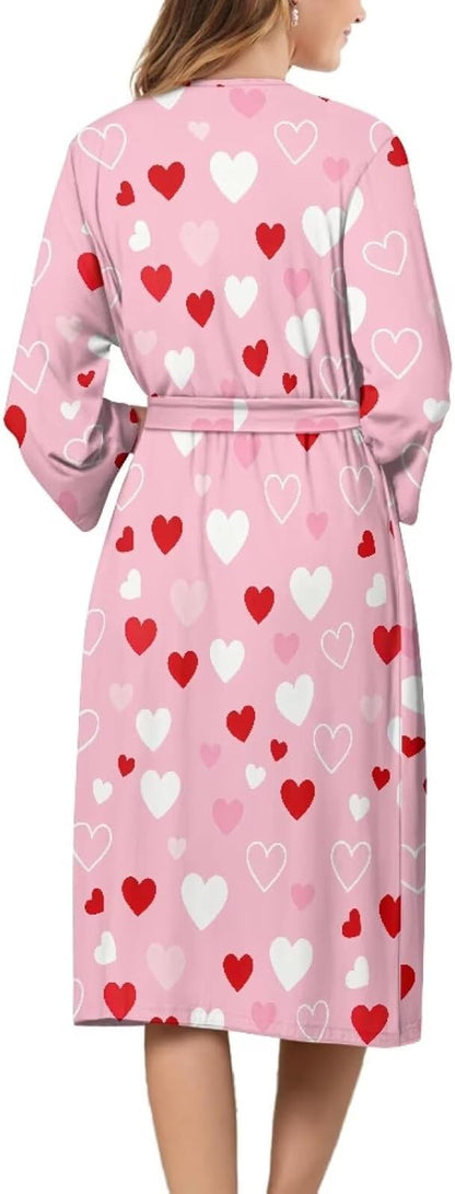 Womens Robe 3/4 Sleeves Bathrobe Lightweight Soft kimono Robes Casual Loungewear with Attached belt S-2XL