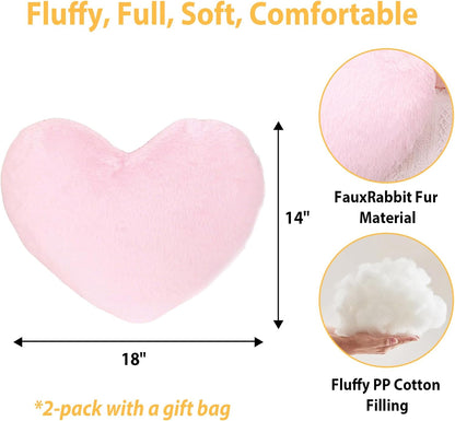 Fuxiqar 2 Pack Pink Heart Throw Pillows 18-inch Soft Fluffy Decorative Cute Pillows for Bed Couch Sofa Bedroom Decor Cozy Gift Idea(Pink)