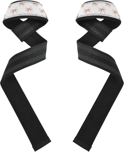 Pink Bows Pearls Print Lifting Wrist Straps for Weightlifting Powerlifting Anti Slip Deadlift Straps with Neoprene Padding Hand Grip Wraps for Gym Strength Training Bodybuilding Workout