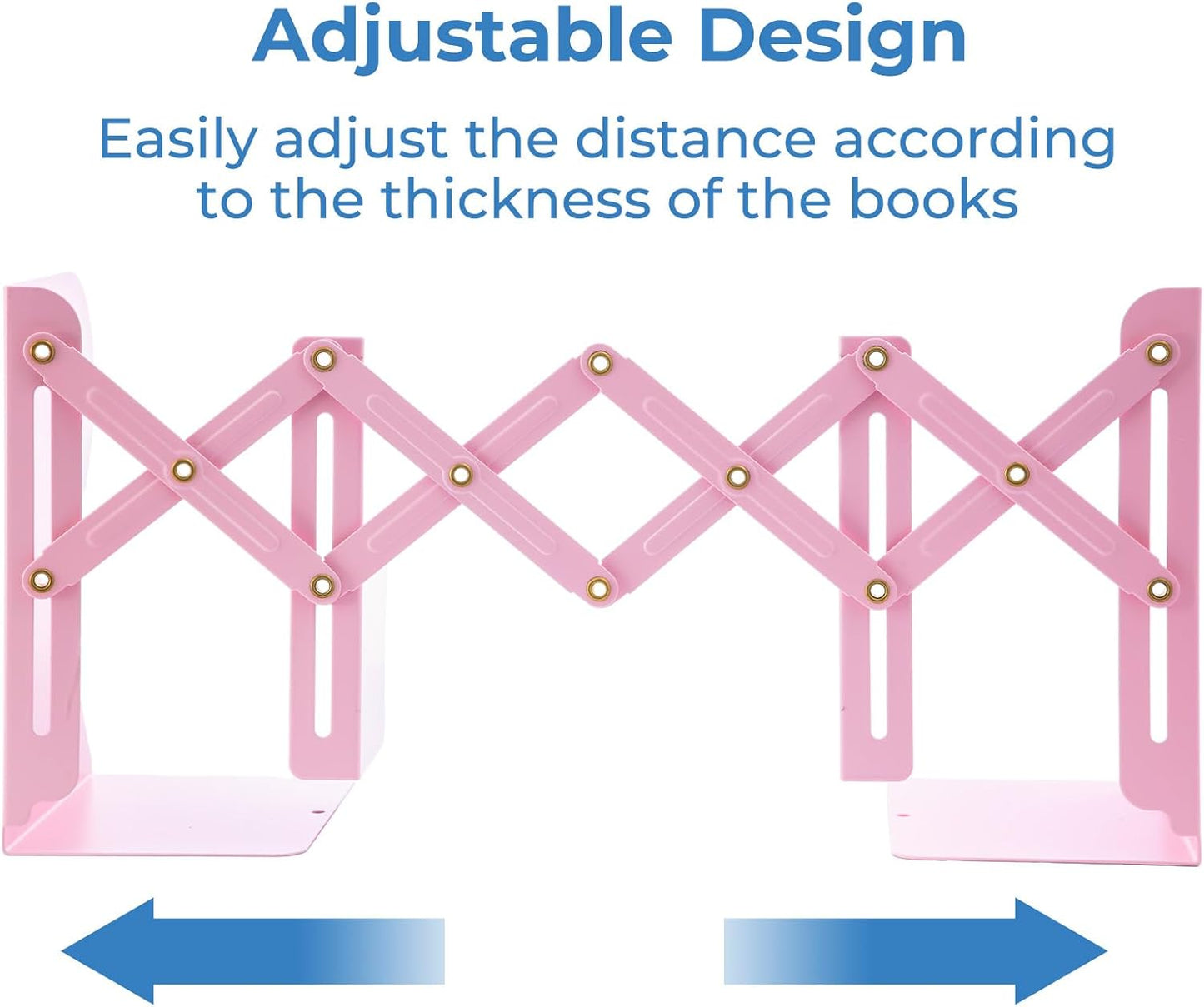 M&G Adjustable Bookends Book Ends for Shelves, Metal Bookend for Heavy Books, Desk Magazine File Organizer Holder Extends up to 20in, Book Stopper for Home, Office, Classroom (Pink)