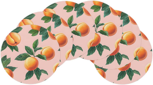 Round Placemat Set of 6-15 Inch Non Slip Heat Resistant Table Mats Washable Place Mats for Kitchen Dining Party Table Decor Peach Pattern