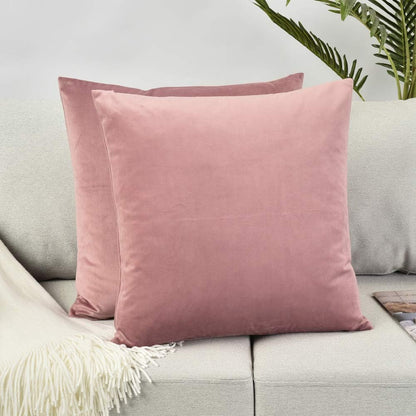 Set of 2 Comfortable Throw Pillow Cover for Bedding, Decorative Accent Cushion Sham Case for Couch Sofa, Soft Solid Velvet with Zipper Hidden - 18"x18", Mauve Pink