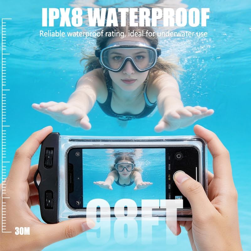 Waterproof Phone Pouch 2 Pack Universal IPX8 Waterproof Cell Phone Dry Bags for iPhone 17/16/15/14/13 Pro Max Beach Pool Kayak Cruise