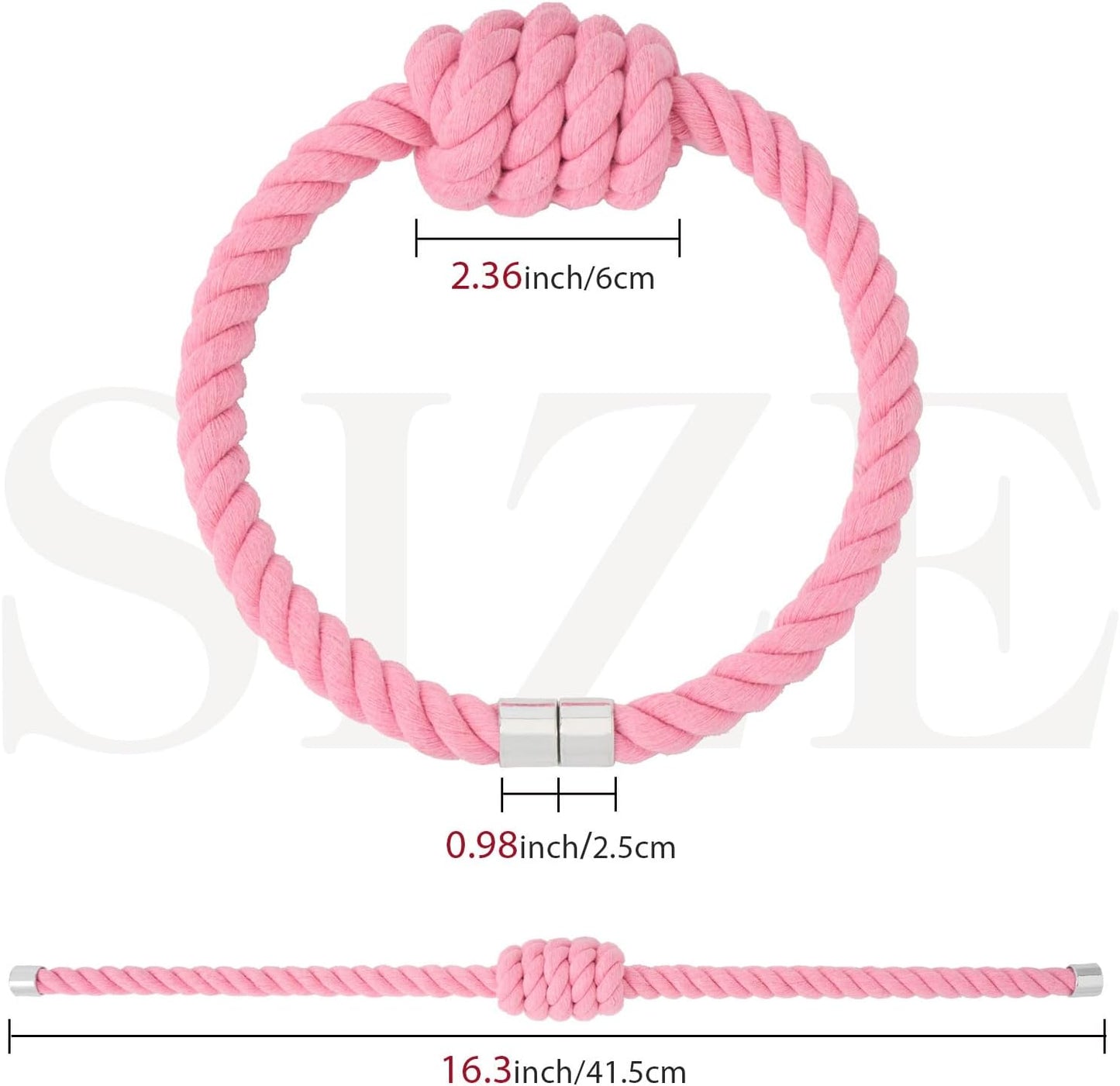 NICEEC 2 Pack Natural Cotton Rope Magnetic Curtain Tiebacks Boho Simple Style Drape Tie Backs Elegant Hand Weave Rope Knot Decorative Curtain Holdbacks for Home & Office Window Drapery (Pink)