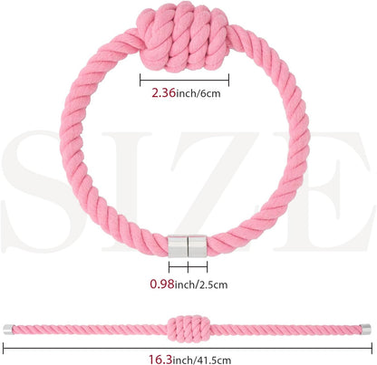 NICEEC 2 Pack Natural Cotton Rope Magnetic Curtain Tiebacks Boho Simple Style Drape Tie Backs Elegant Hand Weave Rope Knot Decorative Curtain Holdbacks for Home & Office Window Drapery (Pink)