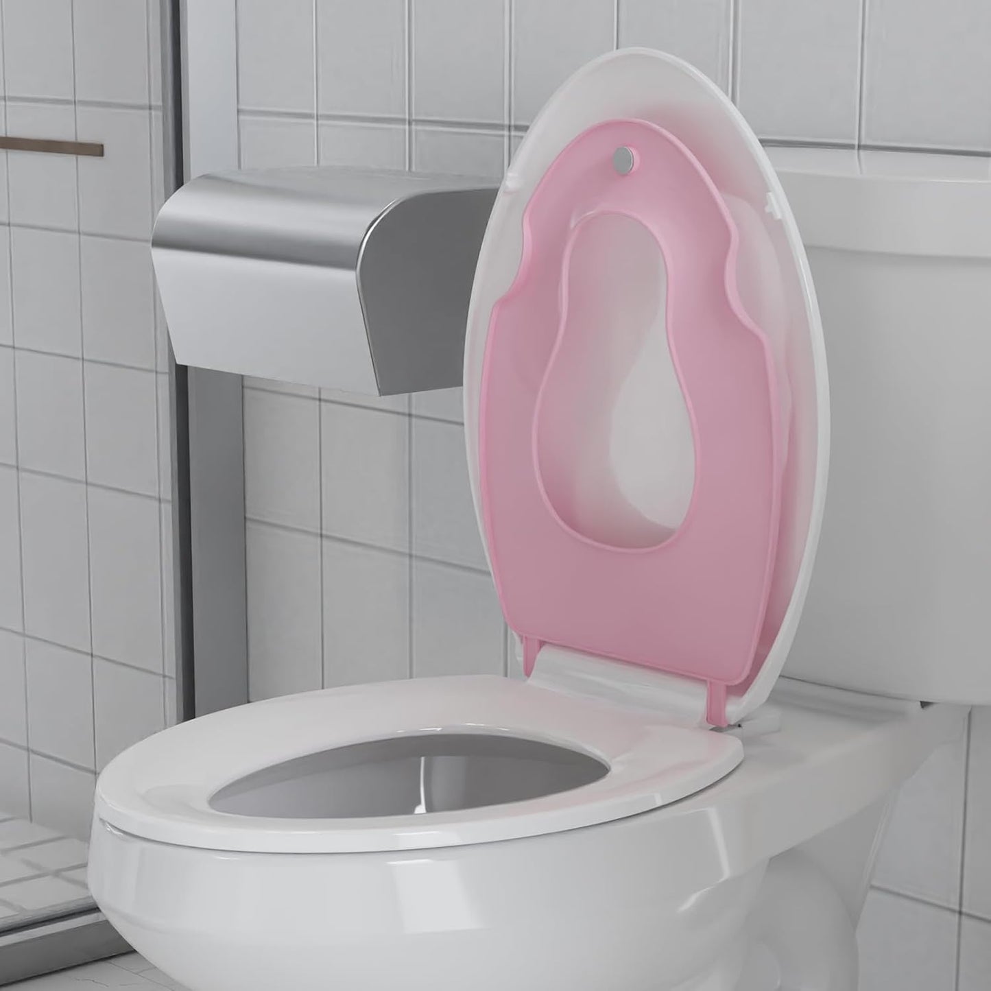 17" Round Pink Toilet Seat with Built-In Toddler Potty Training Seat, No Wiggle Design for Child and Adult, Easy to Install with Detachable Seat for Longtime Usage