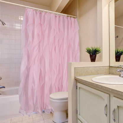 REISEN Pink Ruffle Shower Curtains for Bathroom Farmhouse Sheer Shower Curtain, 72 x 72 Inches