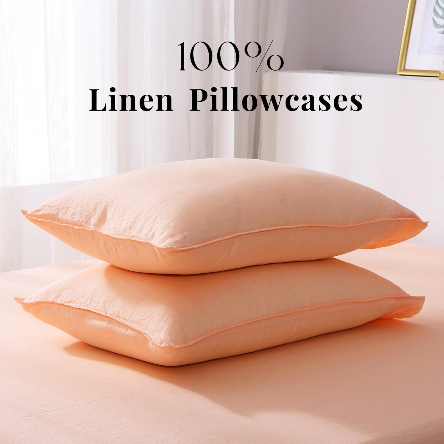 S VICTORY SYMBOL 100% Organic Linen Pillowcases Standard 20x30inch 2 Pack,French Natural Washed Flax Pillow Cases,Linen Pillow Cover,Durable&Breathable Comfortable,Peach Pink