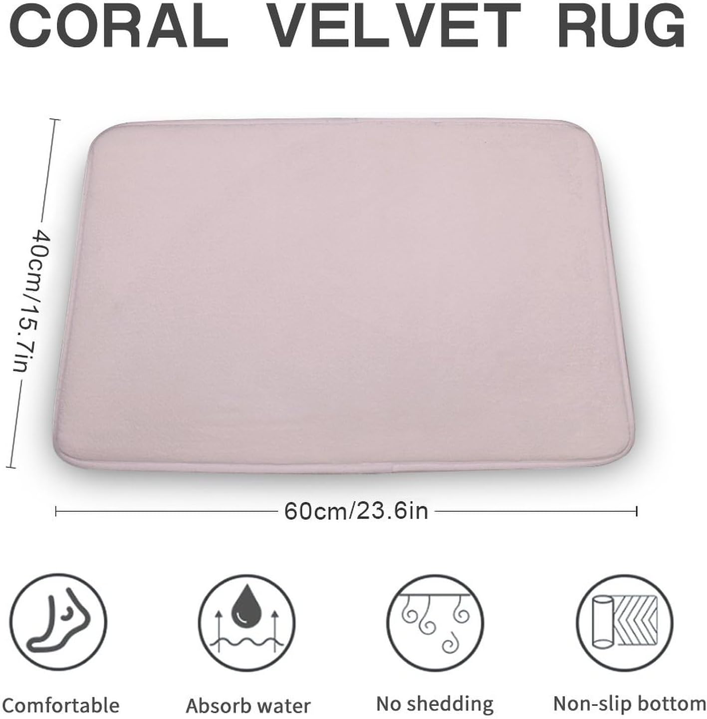 Luxury Bathroom Rugs Non Slip & Absorbent Bath Mat, Pale Pastel Pink Solid Color Soft Bath Rug Carpets for Bathroom, 16 x 24inches