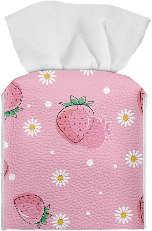 Peach Car Tissue Box Holder PU Leather Decorative Organizer Car Tissue Box Holder 5.1"X5.1"X5.5" Ideal for Bathrooms/Office/Car/Nightstand/Outdoor Tent/Dining Table