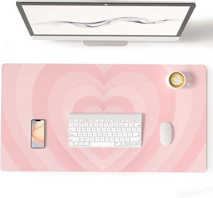 Colorful Star Large Mouse Pad Pink, Girly Desk Mat Aesthetic PU Leather Laptop Mat 31.5 x 15.7 in, Cute Mousepad & Large Desk Pad, Waterproof Non-Slip Desk Mat for Office Accessories Women& Girl