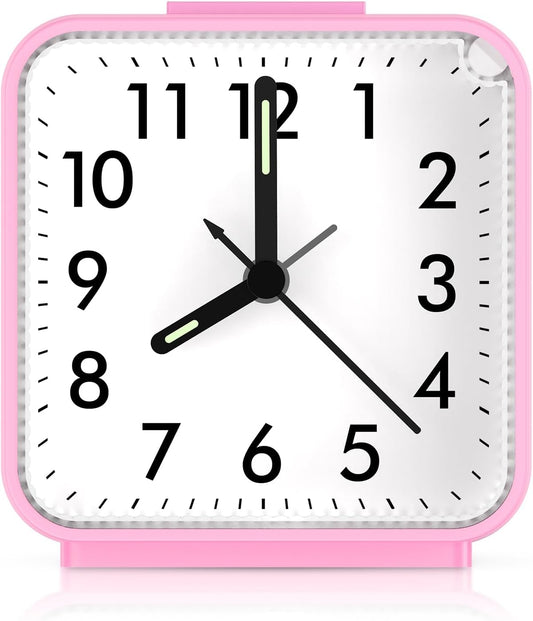 AMIR Analog Alarm Clock, Silent Non Ticking Small Clock, Travel Alarm Clock with Snooze & Light, Ascending Beep Sounds, Battery Operated Loud Alarm Clock