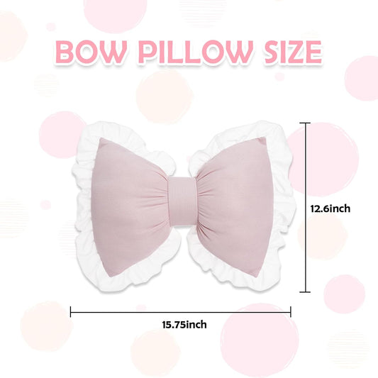 Set of 2 Bow Shaped Throw Pillow Soft Bowknot Decorative Pillows Cute Car Lumbar Pillows Novelty Bow Pillow for Sofa Couch Bed Living Room Bedroom