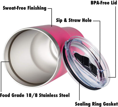 30oz Stainless Steel Tumbler, Insulated Coffee Tumbler Cup with Lid and Straw, Double Walled Travel Coffee Mug for Hot & Cold Drinks (Bright Pink, 1 Pack)
