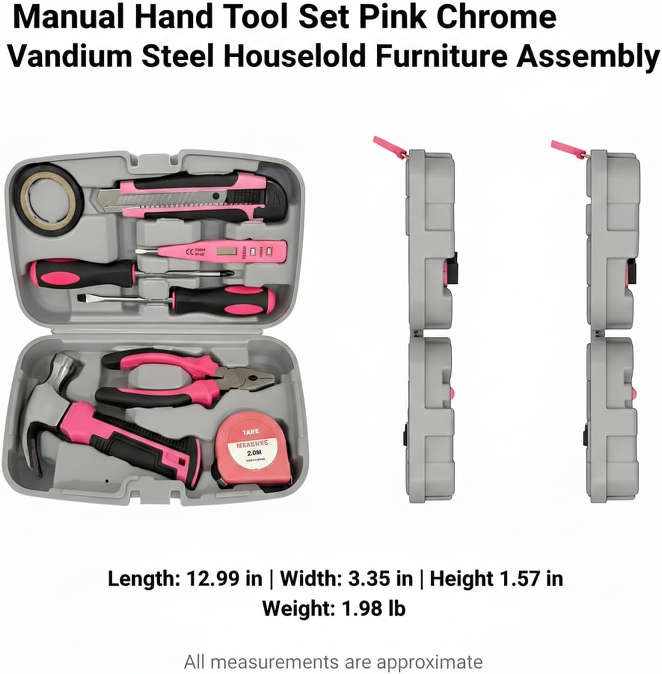 Pink Chrome Vanadium Steel Hand Tool Set for Home Furniture Assembly and Light DIY Repairs