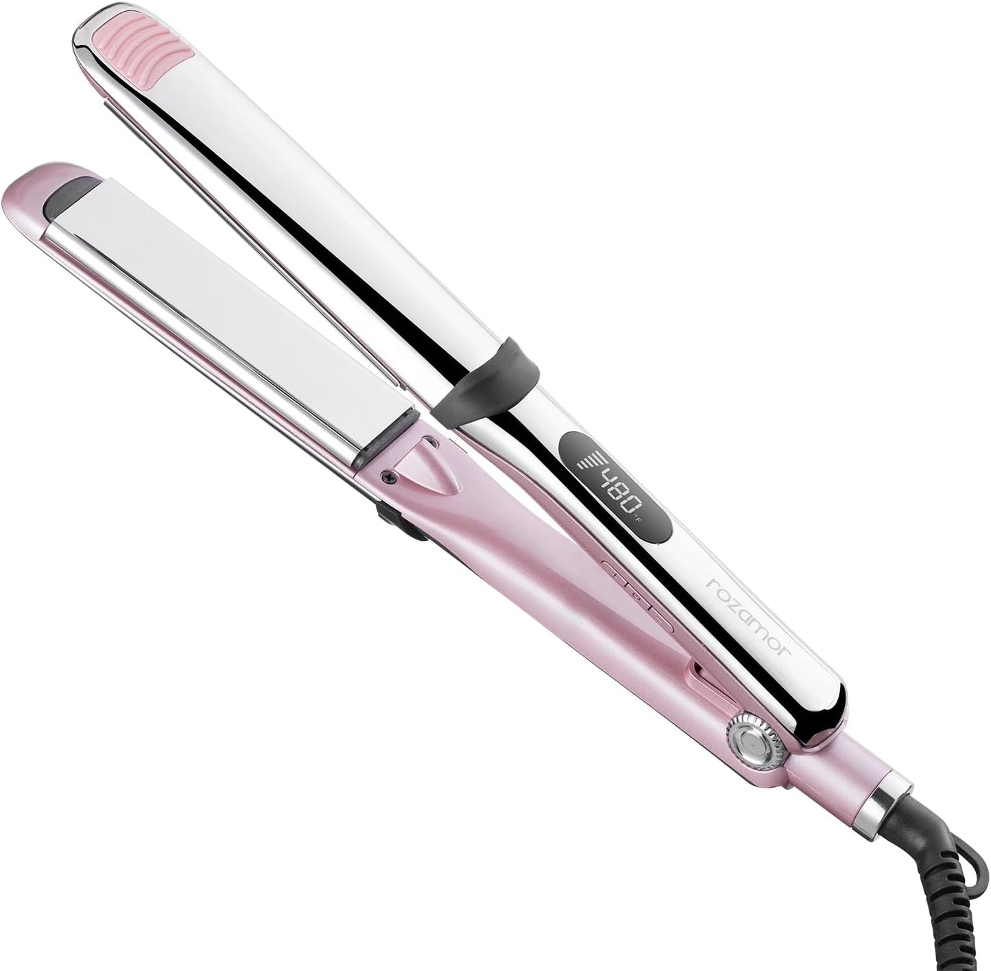 Rozamor Professional Titanium Flat Iron with 1 1/4 Inch Floating Plates, Hair Straightener and Curler 2 in 1 with 10 Adjustable Temp Up to 480 ℉, Negative Ion & Dual Voltage Fast Heating Hair Tools