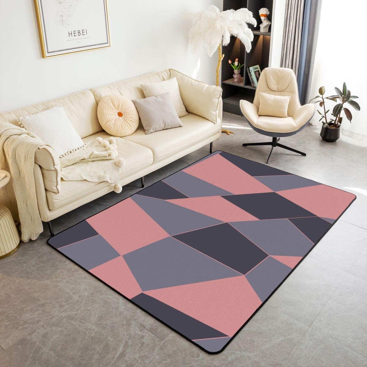 Erosebridal Abstract Area Rug 6'6" x 4'11" Geometric Living Room Rugs Minimalism Modern Abstract Art Decorative Carpet Geometric Blocks Pink Indoor Floor Mat