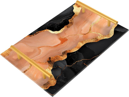 Marble Black Peach Decorative Snack Tray with Handles Living Room Tray for Jewelry Perfume for Dinner Serving bandeja desayunos sorpresa para cumpleanos