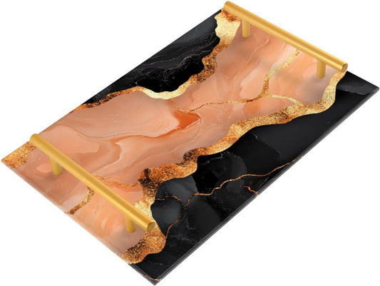 Marble Black Peach Decorative Snack Tray with Handles Living Room Tray for Jewelry Perfume for Dinner Serving bandeja desayunos sorpresa para cumpleanos