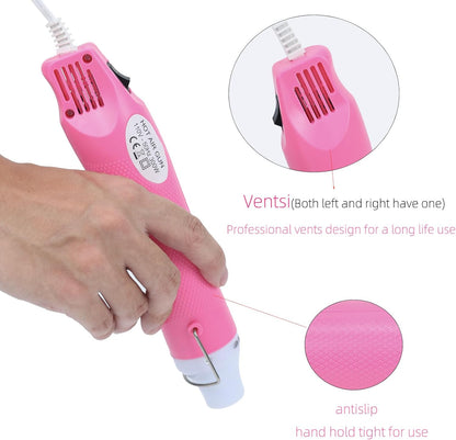Heat Gun, 110V 300W Handed Hot Air Gun for Crafting, 3.28FT Ultra-Long Cable Portable Heat Gun with Stand and Power Cord for Shrinking Wrapping PVC, DIY Embossing and Drying Paint (Pink)