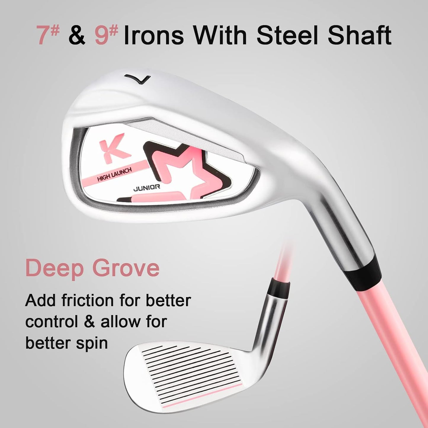 KVV Junior Complete Golf Club Set for Kids/Children Right Hand, Includes Oversize Driver, Irons, Putter, Head Cover, Portable Golf Stand Bag