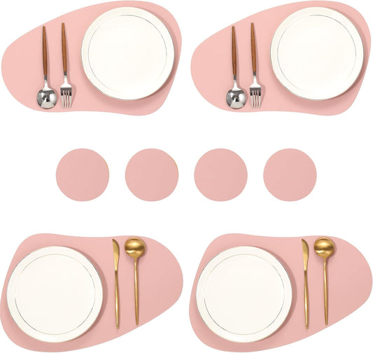 Faux Leather Placemets Set of 8 - Faux Leather Table Mat,Stain Resistant, Heat Resistant, Easy to Clean Waterproof Washable Placemats for Kitchen Dining Patio Table Decorations (Pink)