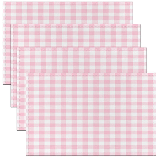 Pink and White Table Mat,Vintage Grid Checkered Place Mats Girls Boys Women Kids Placemat Gingham Plaid Print Abstract Style Dining Room Table Decor,12"x18"