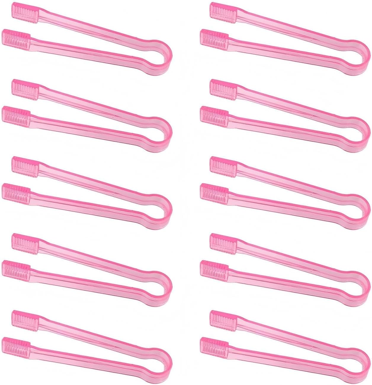 10Pcs 6.3 Inch Plastic Serving Tongs,Clear Pink Kitchen Small Serving Utensils for Buffet Party Barbecue