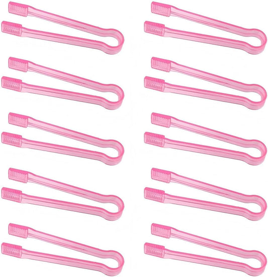 10Pcs 6.3 Inch Plastic Serving Tongs,Clear Pink Kitchen Small Serving Utensils for Buffet Party Barbecue
