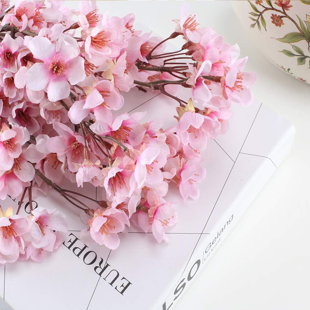 4Pcs Artificial Cherry Blossom Branches: 15.7" Fake Cherries Silk Faux Spring Flowers Peach Arrangements for Home Wedding Bedroom Party Table Centerpiece Japanese Decor(Pink)