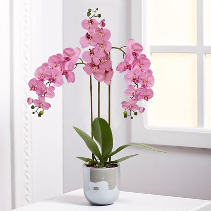 IPOPU 40.16" Pink Orchid Artificial Flowers 5PCS Fake Silk Orchids Faux Orchid Stems Phalaenopsis Branches for Tall Vase for Bridal Shower Home Party Wedding Decoration (Pink)