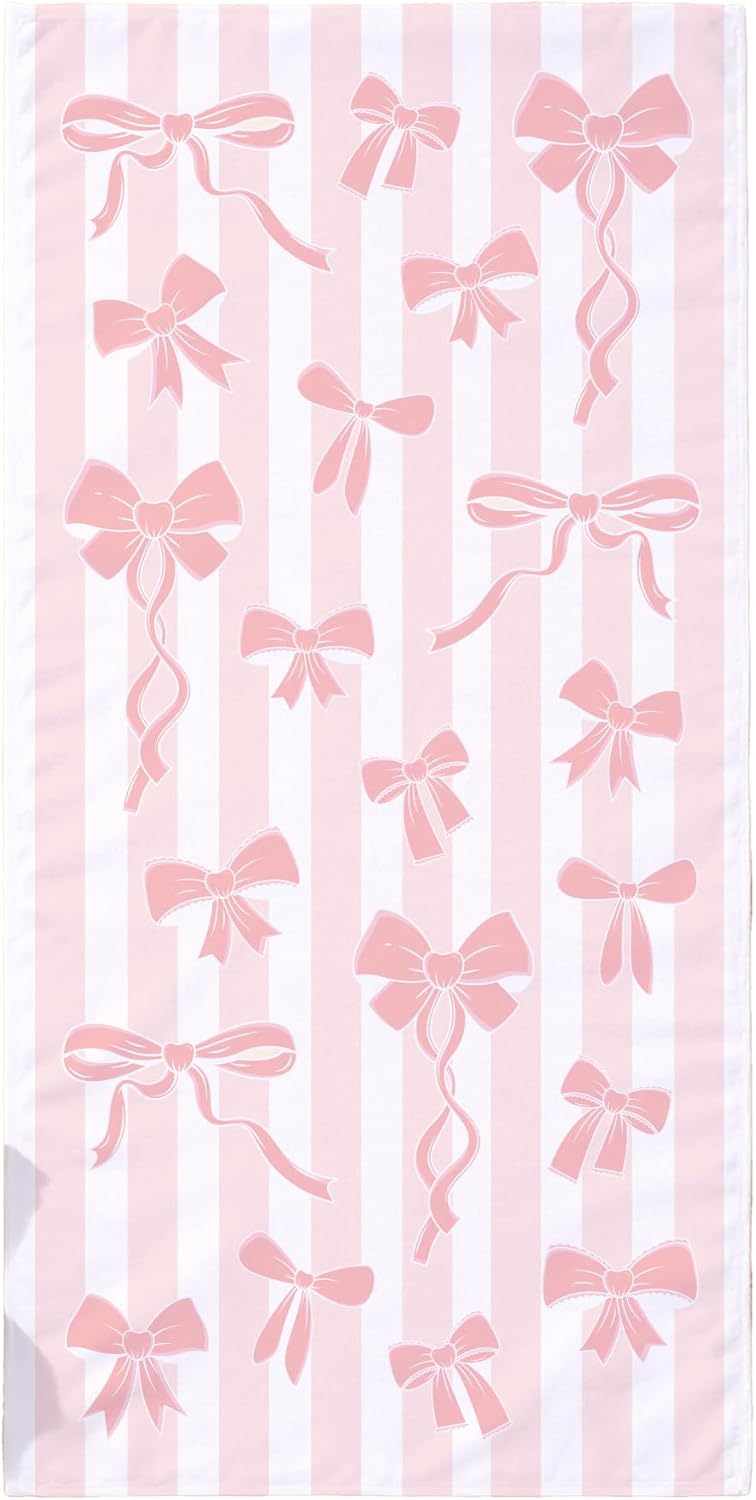 GiftsForYouNow Pink Bow Beach Towel – Chic Preppy Ribbon Design, Soft Absorbent Oversized Pool & Beach Towel for Girls, Teens & Women