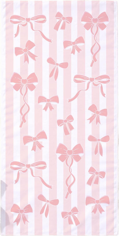 GiftsForYouNow Pink Bow Beach Towel – Chic Preppy Ribbon Design, Soft Absorbent Oversized Pool & Beach Towel for Girls, Teens & Women